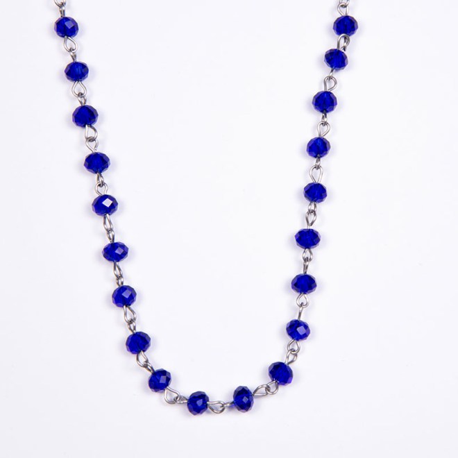Ατσάλινο κολιέ ροζάριο με cobalt blue κρυστάλλινες πέτρες 6mm