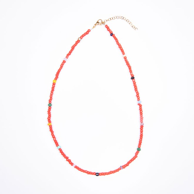 Κολιέ κόκκινο multicolor με γυάλινες χάντρες 4mm, με ατσάλινο κούμπωμα