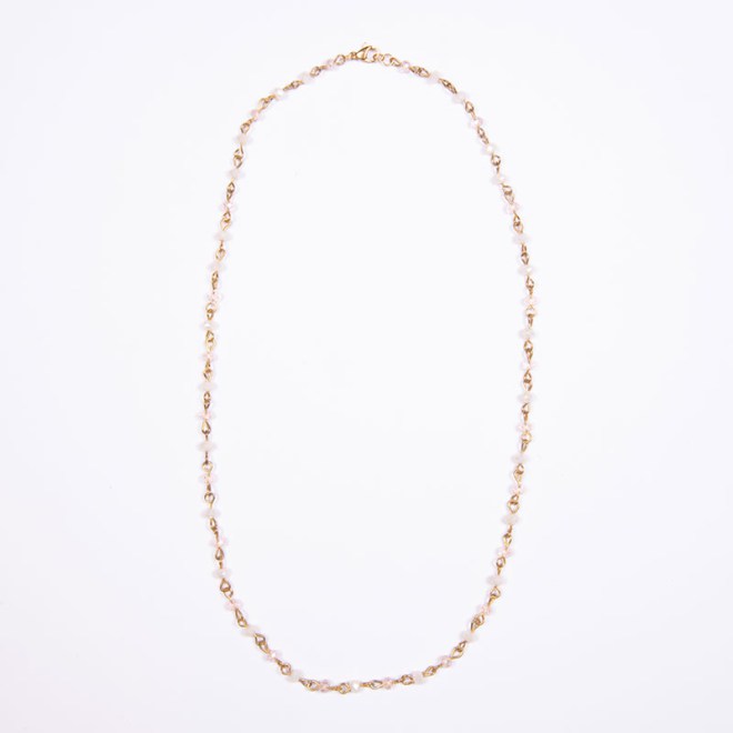 Κολιέ ροζάριο χρυσό με off white & pink AB κρυστάλλινες χάντρες 4mm και ατσάλινο κούμπωμα