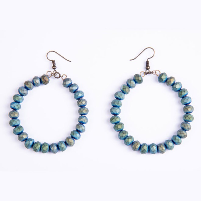 Σκουλαρίκια κρίκοι με κρυστάλλινες χάντρες green gold 8mm, με memory wire, και ορειχάλκινο γαντζάκι copper