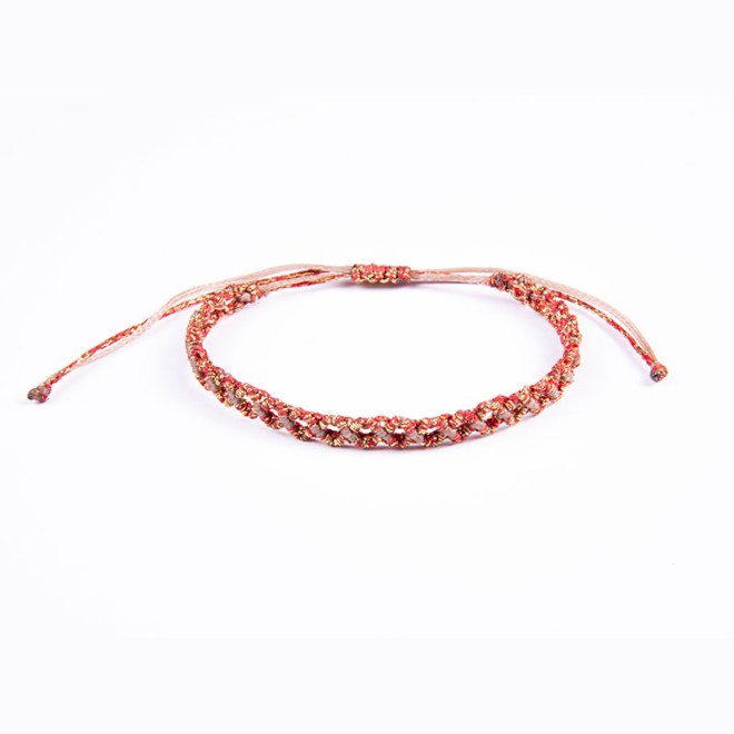 Μακραμέ βραχιόλι μεταλλικό-χρυσό και ροζ με αυξομείωση