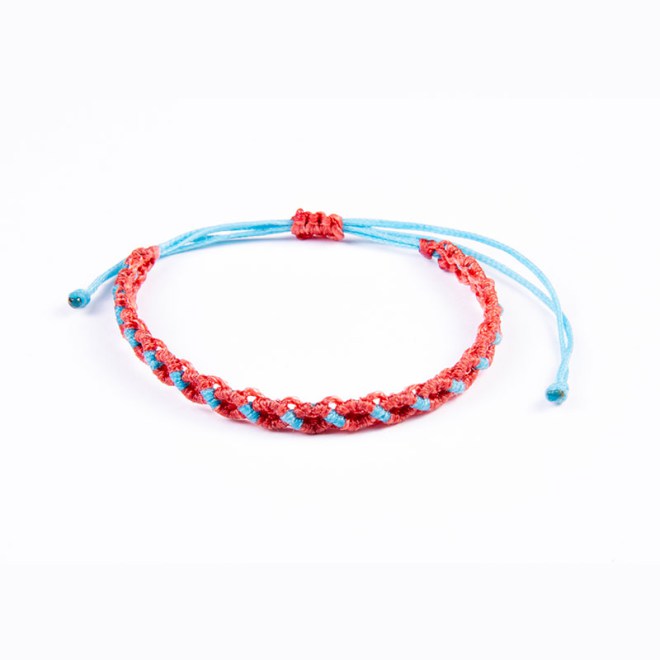 Μακραμέ βραχιόλι κοραλλί - γαλάζιο με αυξομείωση
