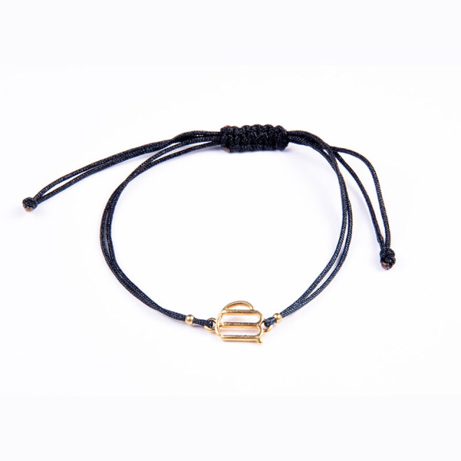 Μίνιμαλ βραχιόλι με μαύρο κορδόνι, επίχρυσο 24Κ μοτίφ ζώδιο "Παρθένος" με αυξομείωση 