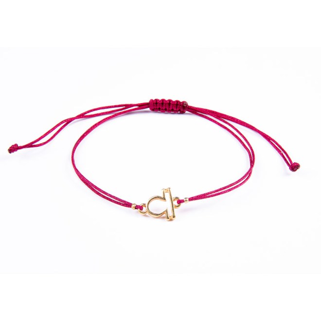 Μίνιμαλ βραχιόλι με μπορντώ κορδόνι επίχρυσο 24Κ μοτίφ ζώδιο "Ζυγός" με αυξομείωση