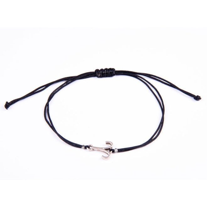Μίνιμαλ βραχιόλι με μαύρο κορδόνι, επάργυρο μοτίφ ζώδιο "Κριός" και αυξομείωση