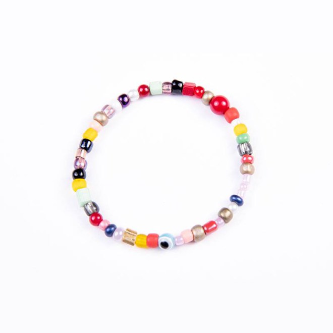 Παιδικό βραχιόλι με γυάλινες χάντρες και ματάκι multi 2, σε κορδόνι σιλικόνης