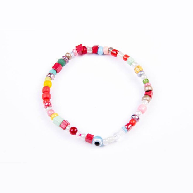 Παιδικό βραχιόλι με γυάλινες χάντρες και ματάκι multi 4 σε κορδόνι σιλικόνης