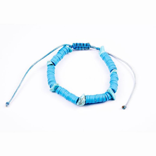 Βραχιόλι με ροδέλες φίμο γαλάζιες και τσιπς τυρκουάζ χαολίτη, με αυξομείωση