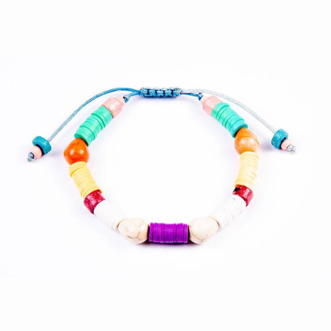 Πολύχρωμο βραχιόλι με φίμο ροδέλες, χάντρες δάκρυ χαολίτη και ροδέλες κεραμικές, με αυξομείωση