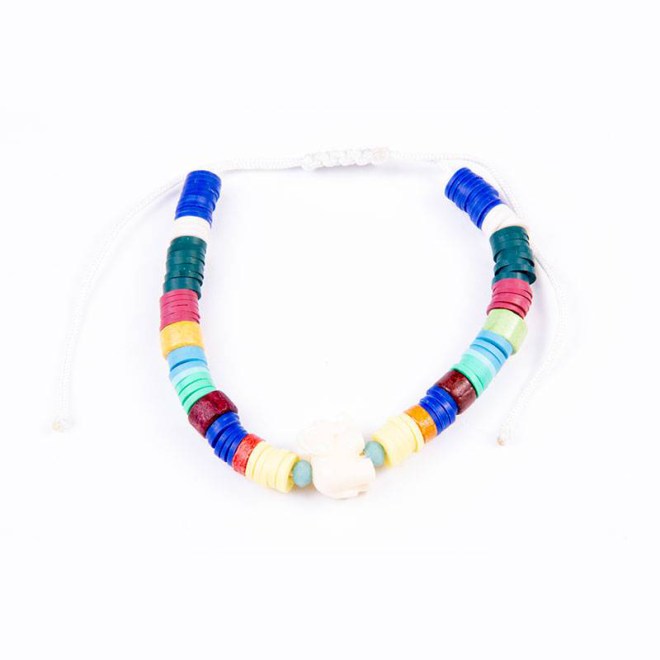 Βραχιόλι πολύχρωμο με φίμο ροδέλες, κεραμικές ροδέλες, κρυστάλλινες χάντρες και ελεφαντάκι πάστα κοραλλιού, με αυξομείωση