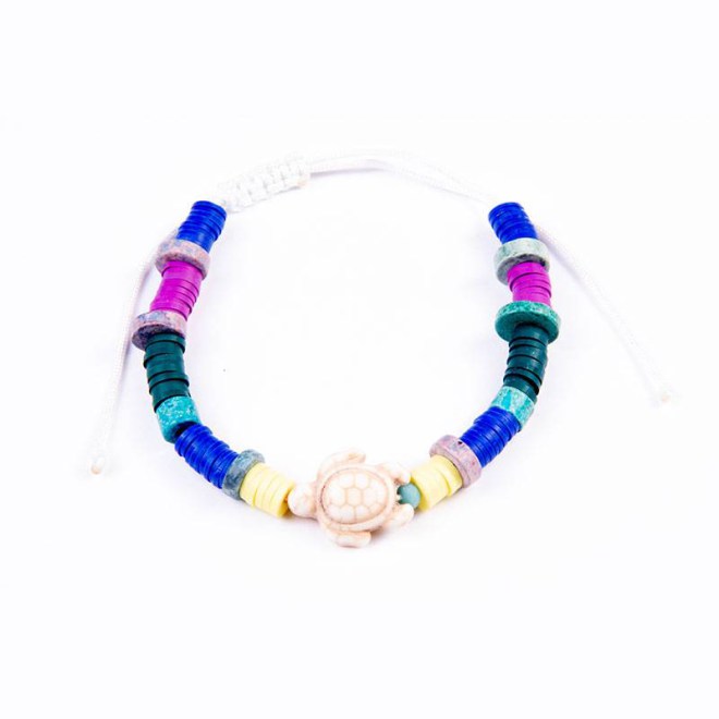Πολύχρωμο βραχιόλι με φίμο ροδέλες, κεραμικές ροδέλες,  χελωνίτσα από χαολίτη, με αυξομείωση