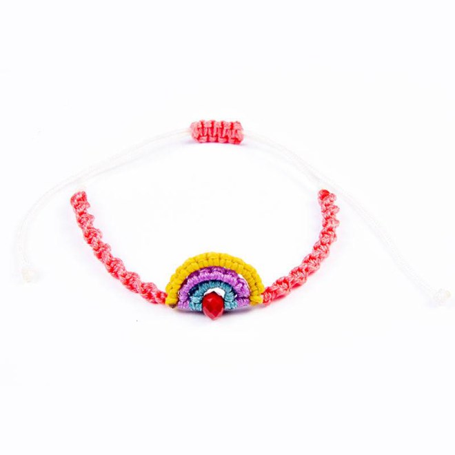 Βραχιόλι πολύχρωμο ουράνιο τόξο με χάντρα κρυστάλλινη και κοραλλί μακραμέ dna, με αυξομείωση