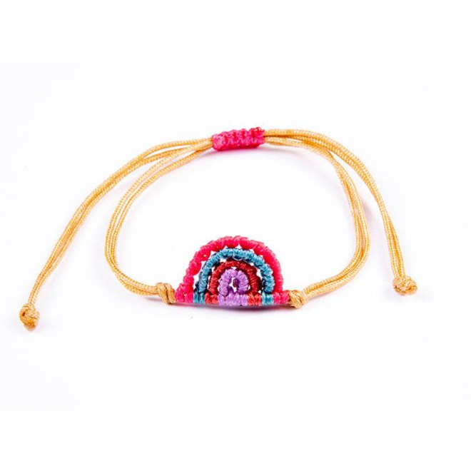 Βραχιόλι πολύχρωμο ουράνιο τόξο σε χρυσό κορδόνι,  με αυξομείωση