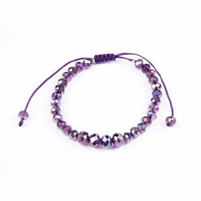 Βραχιόλι με κρυστάλλινες χάντρες 6mm, 8mm amethyst σε κερωμένο κορδόνι με αυξομείωση