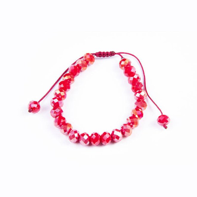 Βραχιόλι με κρυστάλλινες χάντρες, 8mm ruby red σε κερωμένο κορδόνι με αυξομείωση