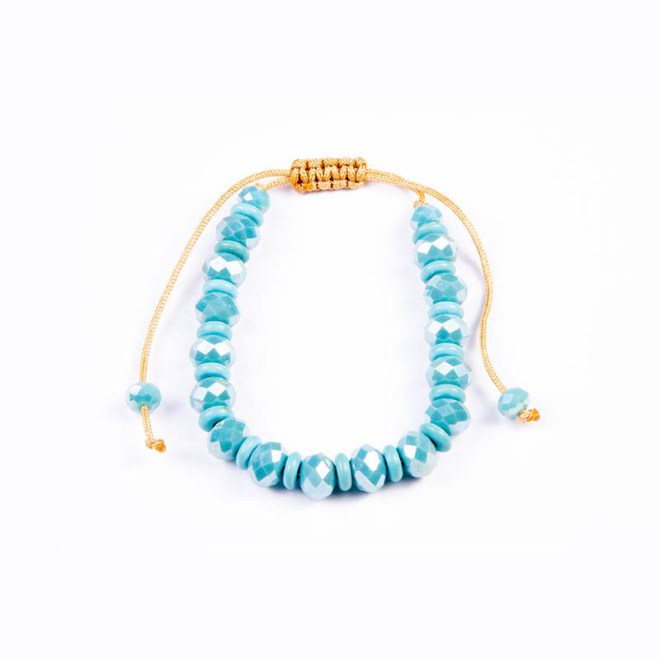 Βραχιόλι με κρυστάλλινες χάντρες, 8mm τυρκουάζ και ροδέλες τυρκουάζ χαολίτη σε κορδόνι με αυξομείωση