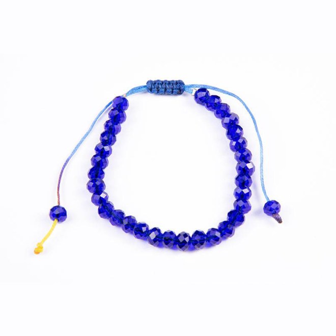 Βραχιόλι με κρυστάλλινες χάντρες, royal blue 6mm σε κερωμένο κορδόνι με αυξομείωση