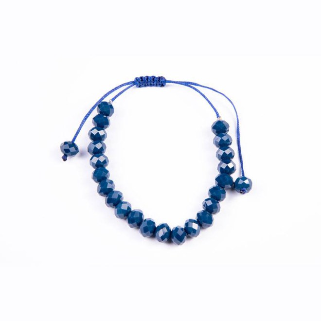 Βραχιόλι με κρυστάλλινες χάντρες, sea blue 6mm σε κερωμένο κορδόνι με αυξομείωση