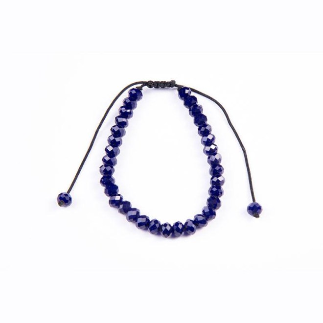 Βραχιόλι με κρυστάλλινες χάντρες, dark blue 6mm σε κερωμένο κορδόνι με αυξομείωση