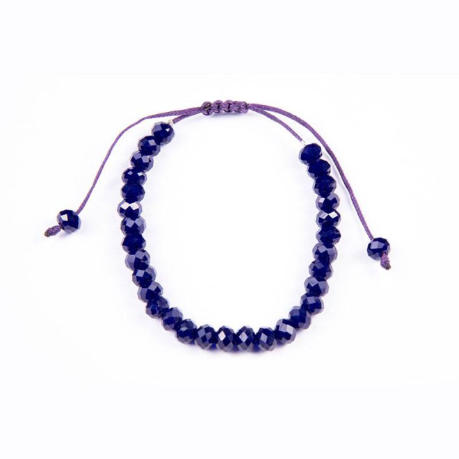 Βραχιόλι με κρυστάλλινες χάντρες, dark blue 6mm σε κερωμένο κορδόνι με αυξομείωση