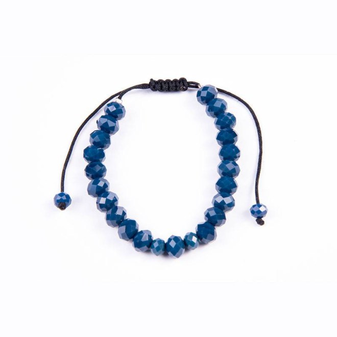 Βραχιόλι με κρυστάλλινες χάντρες, sea blue 8mm σε κερωμένο κορδόνι με αυξομείωση