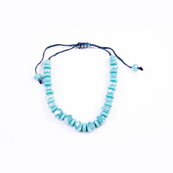 Βραχιόλι με κρυστάλλινες χάντρες, blue AB 6mm με ροδέλες χαολίτη τυρκουάζ σε κερωμένο κορδόνι με αυξομείωση