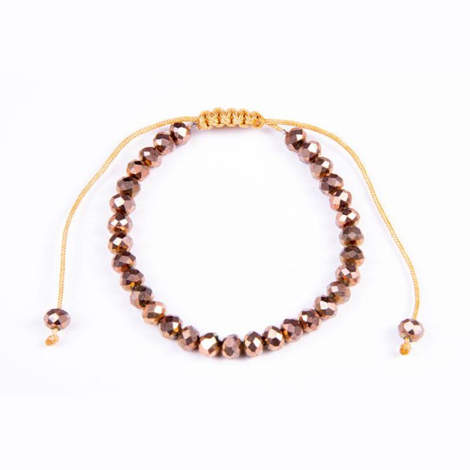 Βραχιόλι με καφέ χρυσό κρυστάλλινες χάντρες 6mm σε μπεζ κορδόνι με αυξομείωση