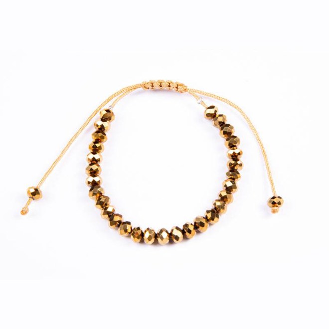 Βραχιόλι με κρυστάλλινες χάντρες σε χρυσό 8mm, 6mm σε μπεζ κορδόνι με αυξομείωση