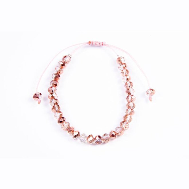 Βραχιόλι με κρυστάλλινες χάντρες ροζ χρυσό ΑΒ 6mm σε μπεζ κορδόνι με αυξομείωση