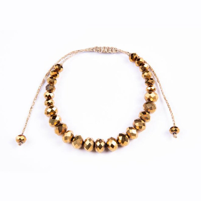 Βραχιόλι με κρυστάλλινες χάντρες 8mm σε χρυσό κορδόνι με αυξομείωση