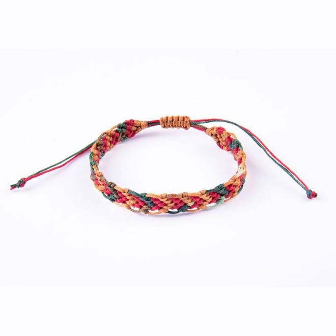Βραχιόλι μακραμέ arrow μπλε-κόκκινο-πράσινο-μόκα κερωμένο κορδόνι, κλείνει με αυξομείωση