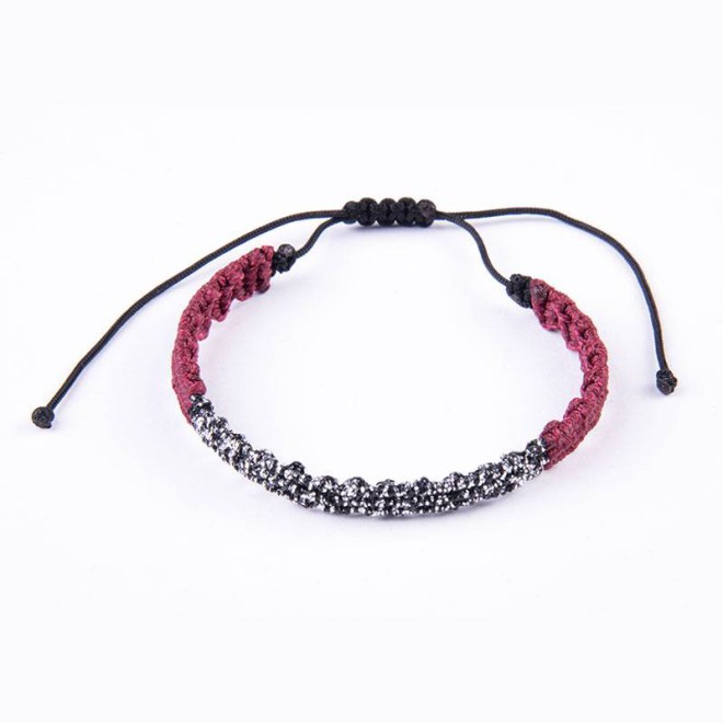 Βραχιόλι μακραμέ μπορντώ - μαύρο ασημί κερωμένο κορδόνι, κλείνει με αυξομείωση