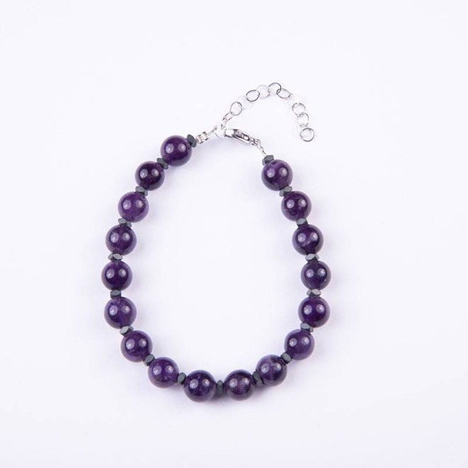 Βραχιόλι με ταγιέ μωβ αχάτη και αιματίτη ροδέλα τετράγωνη, ατσάλινο κούμπωμα