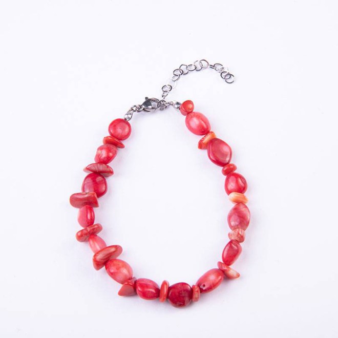 Βραχιόλι με κοράλλι κόκκινο, ατσάλινο κούμπωμα