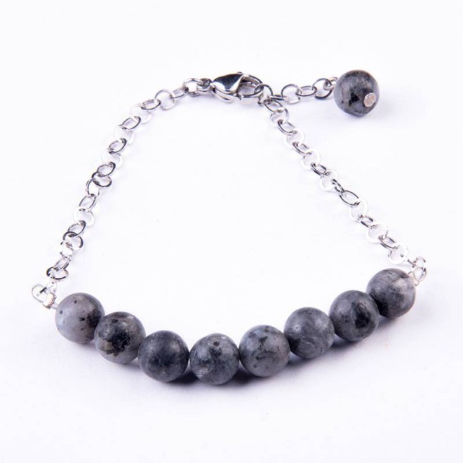 Βραχιόλι με ατσάλινη αλυσίδα κρίκο 3mm και γκρι αχάτης 8mm, και ατσάλινο κούμπωμα
