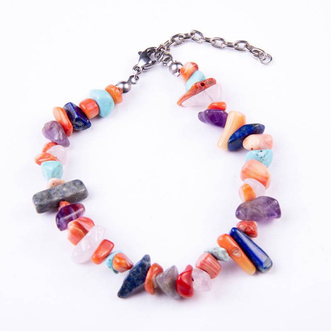 Βραχιόλι με τσιπς από ημιπολύτιμες πέτρες πολύχρωμο και ατσάλινο κούμπωμα