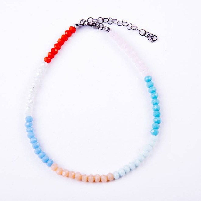 Βραχιόλι ποδιού με κρυστάλλινες χάντρες  4mm πολύχρωμο και ατσάλινο κούμπωμα