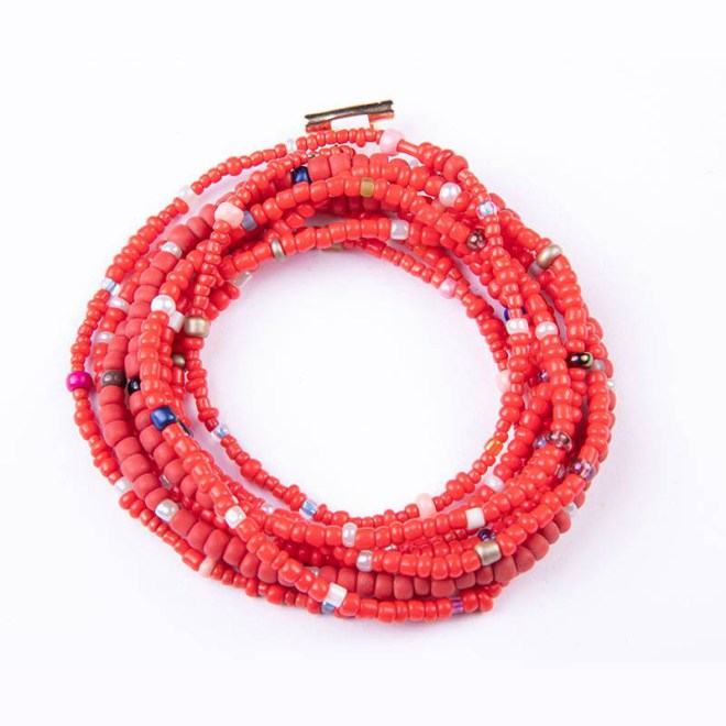 Βραχιόλι πολυμορφικό wrap με γυάλινες χάντρες κόκκινες, σκούρο κόκκινο, και πολύχρωμες σε κορδόνι σιλικόνης