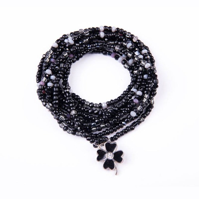 Βραχιόλι πολυμορφικό wrap με γυάλινες χάντρες μαύρες, γκρι διάφανες, κρυσταλλάκια μαύρα- γκρι, σε κορδόνι σιλικόνης