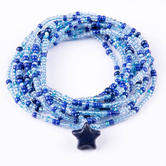 Βραχιόλι πολυμορφικό wrap με γυάλινες χάντρες μπλε royal, γαλάζιες διάφανες, τυρκουάζ,  σε κορδόνι σιλικόνης