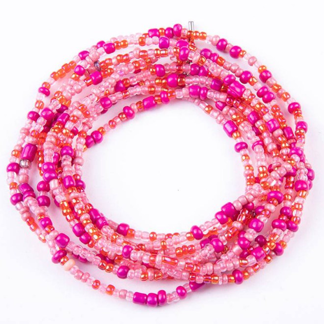 Βραχιόλι πολυμορφικό wrap με γυάλινες χάντρες ροζ σκούρο, μωβ, πορτοκαλί,  σε κορδόνι σιλικόνης