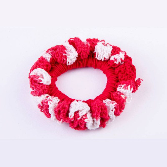 Scrunchie πλεκτό άσπρο-κόκκινο