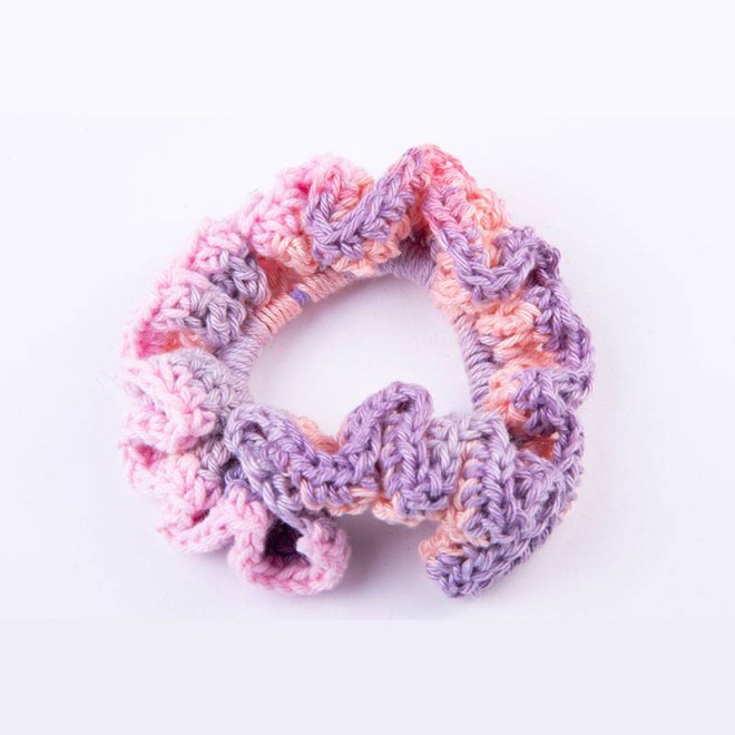 Scrunchie πλεκτό ροζ και μωβ