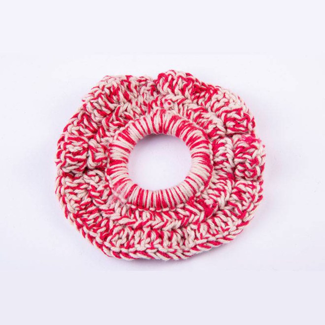 Scrunchie πλεκτό μπεζ και κόκκινο