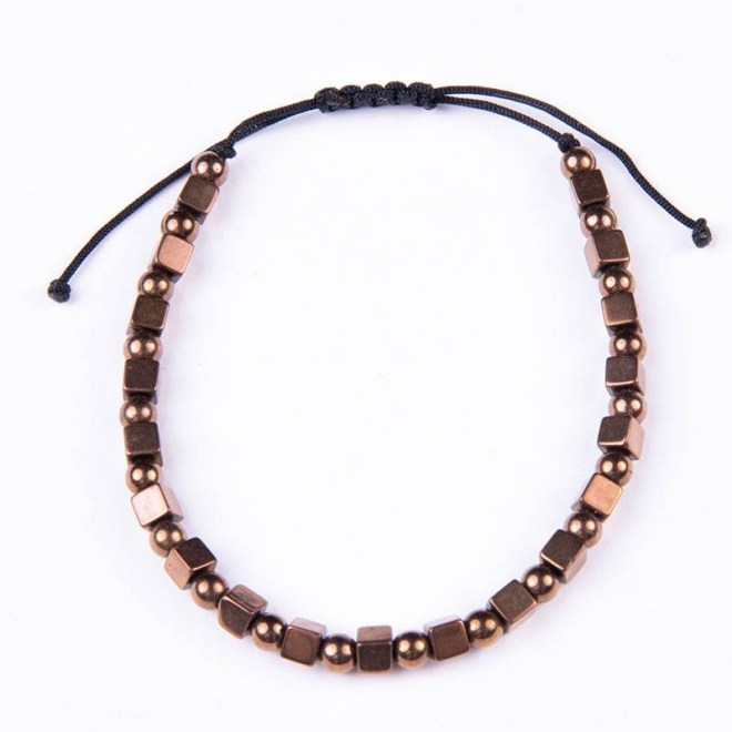 Βραχιόλι με αιματίτη μπάλα και κύβο μπρονζέ, κλείνει με αυξομείωση