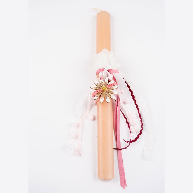 Αρωματική λαμπάδα 30cm με ξύλινο διακοσμητικό και χειροποίητο βραχιόλι μακραμε