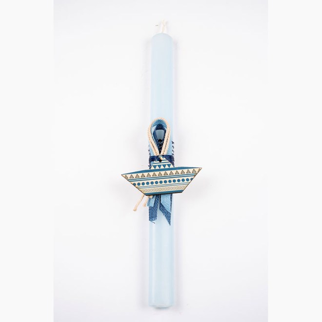 Αρωματική λαμπάδα 30cm με ξύλινο διακοσμητικό καραβάκι boho