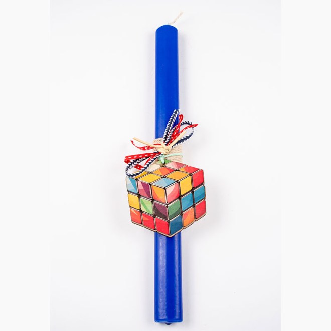 Αρωματική λαμπάδα 30cm με ξύλινο διακοσμητικό κύβο του Ρουμπικ