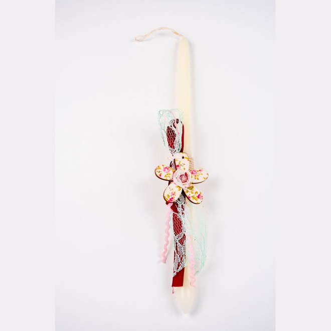 Αρωματική λαμπάδα λεπτή 22cm με ξύλινο διακοσμητικό λουλούδι