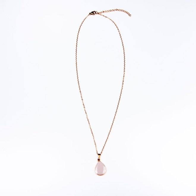Χειροποίητο κολιέ με ατσάλινη αλυσίδα σε χρυσό, επίχρυσο μοτίφ 24Κ σταγόνα dusty pink